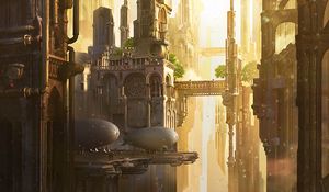Preview wallpaper city, fantasy, art, architecture, buildings, airships