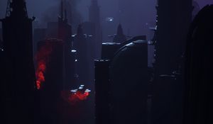 Preview wallpaper city, fantasy, future, colored smoke, art