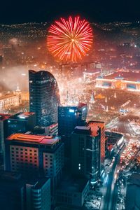 Preview wallpaper city, fireworks, aerial view, night, buildings, lights