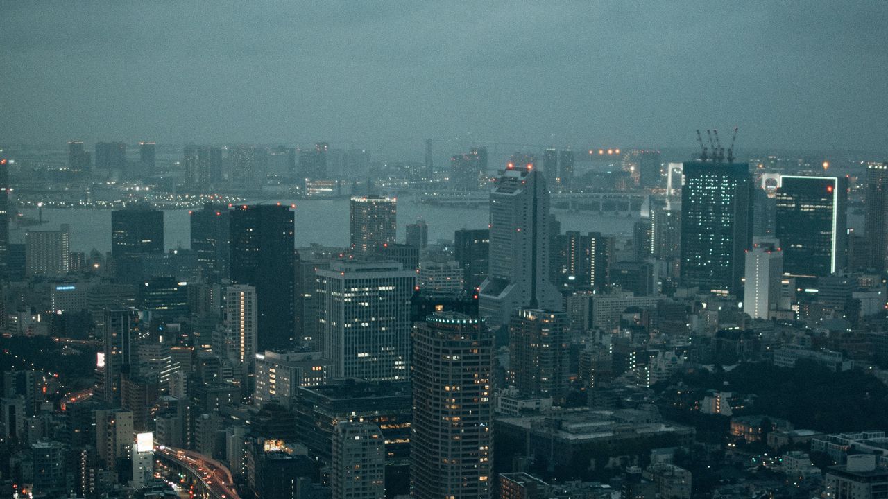 Wallpaper city, fog, darkness, lights