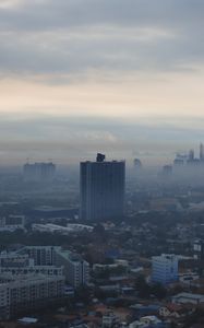 Preview wallpaper city, fog, dawn, aerial view