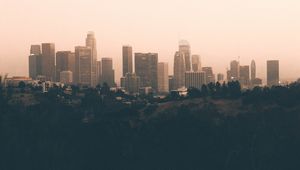 Preview wallpaper city, fog, panorama, evening, los angeles, usa