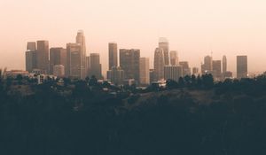 Preview wallpaper city, fog, panorama, evening, los angeles, usa