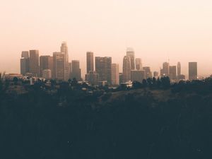 Preview wallpaper city, fog, panorama, evening, los angeles, usa