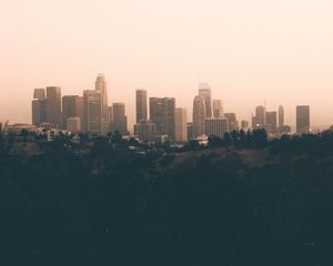Preview wallpaper city, fog, panorama, evening, los angeles, usa