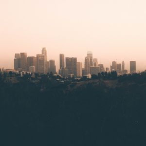 Preview wallpaper city, fog, panorama, evening, los angeles, usa