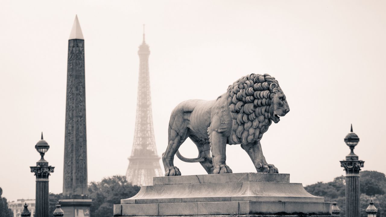 Wallpaper city, france, paris, monuments, statue, lion