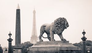 Preview wallpaper city, france, paris, monuments, statue, lion