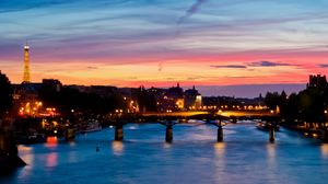 Preview wallpaper city, france, paris, sunset, river, evening
