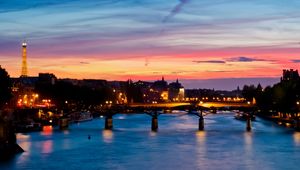 Preview wallpaper city, france, paris, sunset, river, evening