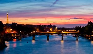Preview wallpaper city, france, paris, sunset, river, evening