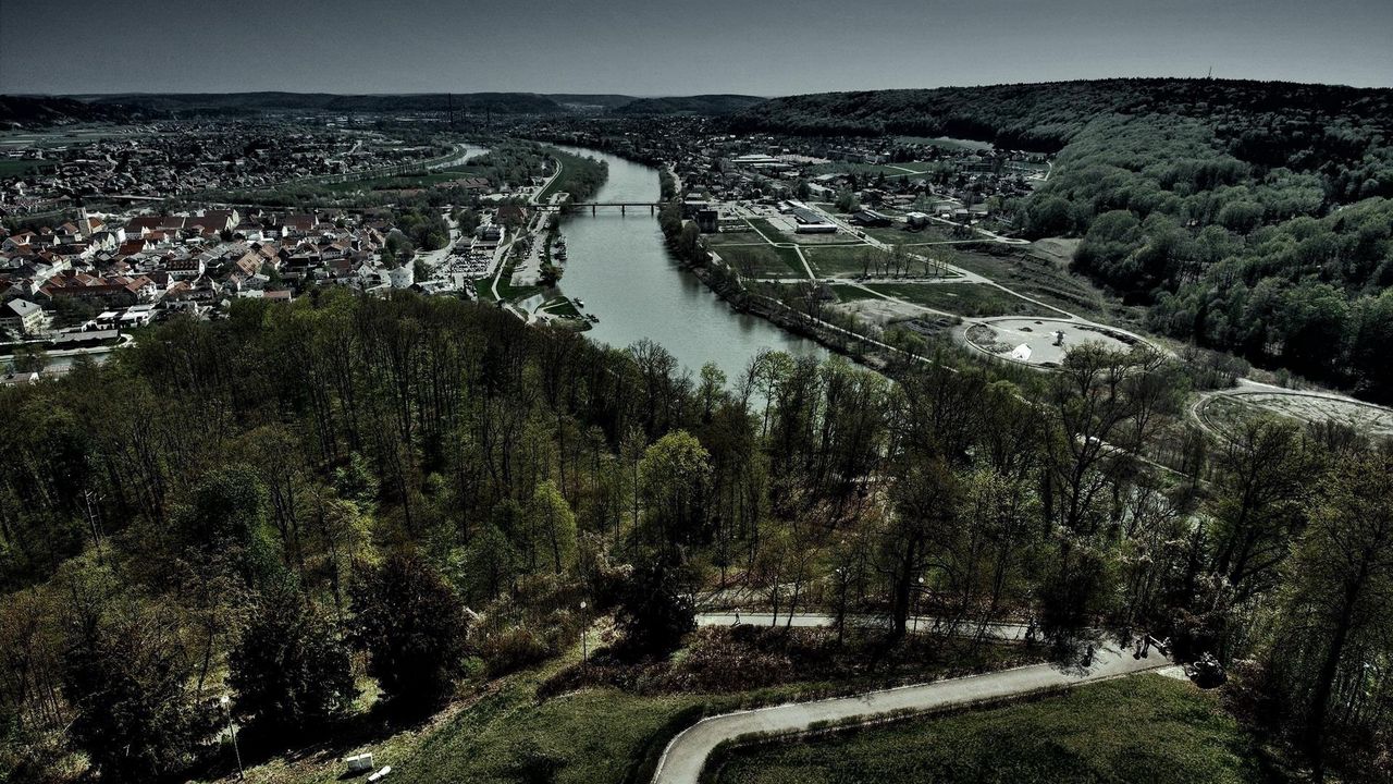 Wallpaper city, from above, gloomy, bridge, settlement, colors