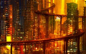 Preview wallpaper city, future, cyberpunk, architecture, night, lights, road junction