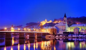 Preview wallpaper city, germany, river, night, lights