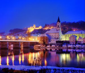 Preview wallpaper city, germany, river, night, lights