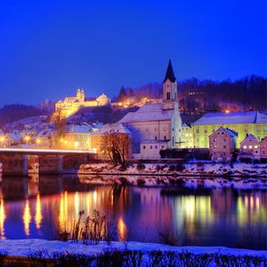 Preview wallpaper city, germany, river, night, lights