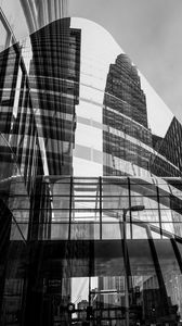 Preview wallpaper city, glass, reflection, street, windows, edges, bw
