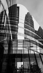 Preview wallpaper city, glass, reflection, street, windows, edges, bw