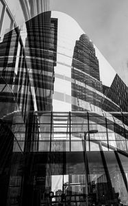 Preview wallpaper city, glass, reflection, street, windows, edges, bw