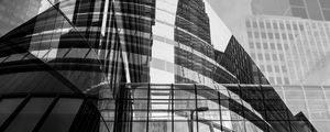 Preview wallpaper city, glass, reflection, street, windows, edges, bw