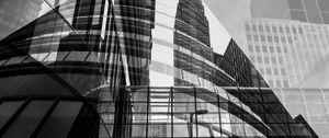 Preview wallpaper city, glass, reflection, street, windows, edges, bw