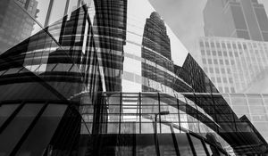 Preview wallpaper city, glass, reflection, street, windows, edges, bw