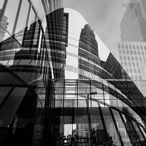 Preview wallpaper city, glass, reflection, street, windows, edges, bw