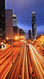 Preview wallpaper city, hong kong, street, lights, shutter speed, light