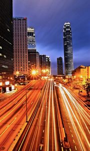 Preview wallpaper city, hong kong, street, lights, shutter speed, light