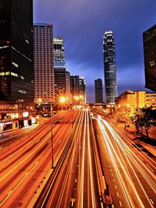 Preview wallpaper city, hong kong, street, lights, shutter speed, light