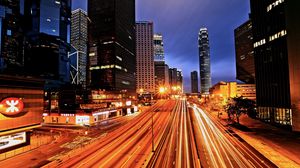 Preview wallpaper city, hong kong, street, lights, shutter speed, light