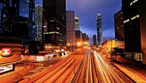 Preview wallpaper city, hong kong, street, lights, shutter speed, light