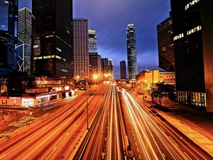 Preview wallpaper city, hong kong, street, lights, shutter speed, light