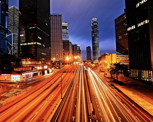 Preview wallpaper city, hong kong, street, lights, shutter speed, light