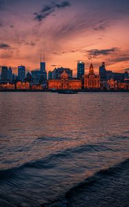 Preview wallpaper city, horizon, water, evening