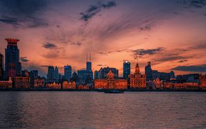 Preview wallpaper city, horizon, water, evening