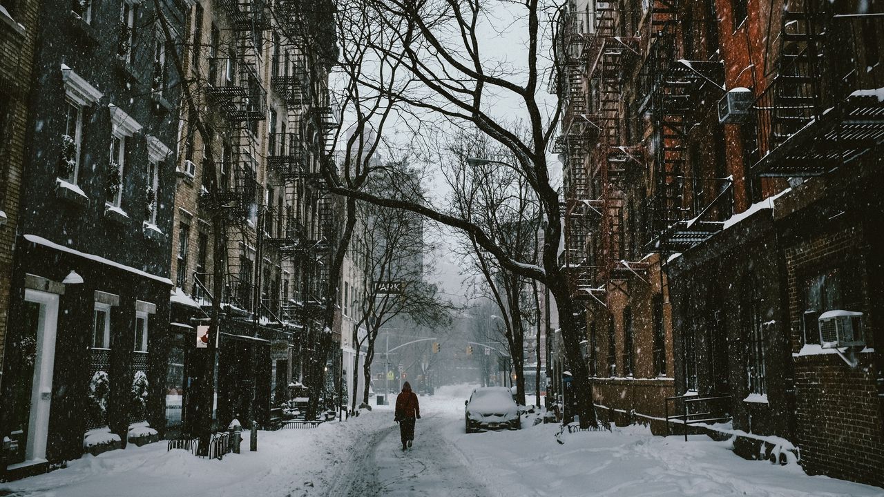 Wallpaper city, house, winter, snow, street