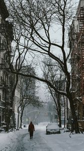 Preview wallpaper city, house, winter, snow, street