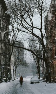 Preview wallpaper city, house, winter, snow, street