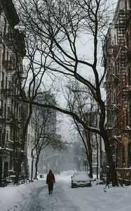 Preview wallpaper city, house, winter, snow, street