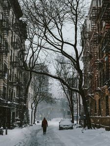 Preview wallpaper city, house, winter, snow, street