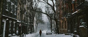 Preview wallpaper city, house, winter, snow, street