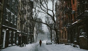 Preview wallpaper city, house, winter, snow, street