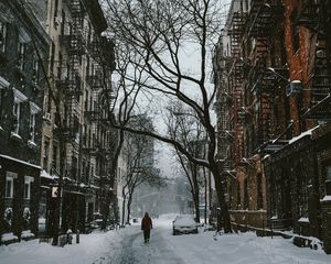 Preview wallpaper city, house, winter, snow, street