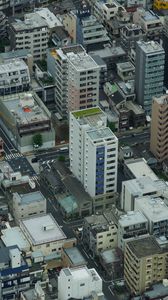 Preview wallpaper city, houses, buildings, aerial view, gray