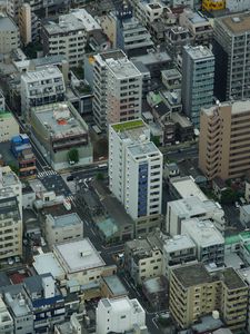 Preview wallpaper city, houses, buildings, aerial view, gray