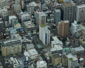 Preview wallpaper city, houses, buildings, aerial view, gray