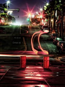 Preview wallpaper city, houses, cars, street, megapolis, night lights