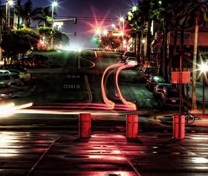 Preview wallpaper city, houses, cars, street, megapolis, night lights