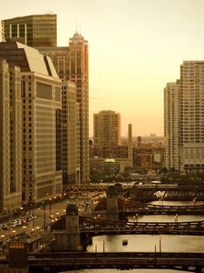 Preview wallpaper city, houses, sky, skyscrapers, bridges